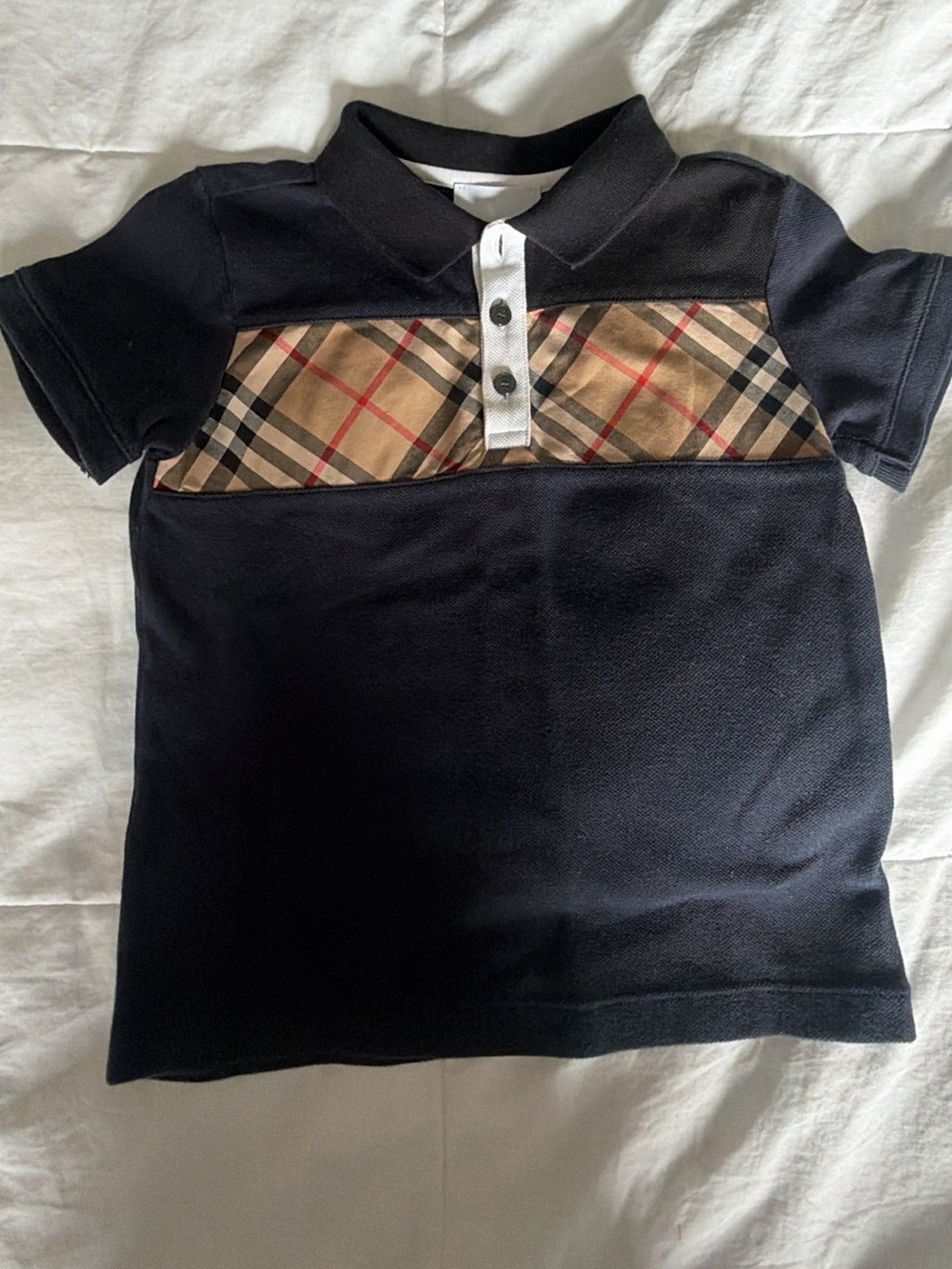 Burberry Navy Polo with Signature Tan Check Panel